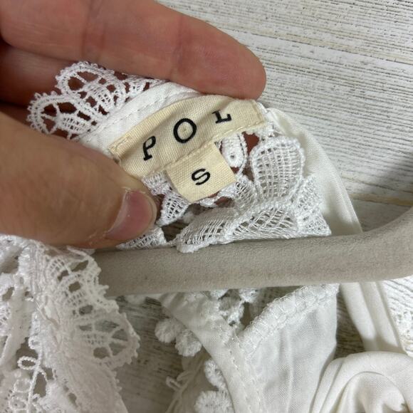 POL women small white lace floral tank top tie back new boho summer lightweight - Picture 3 of 5